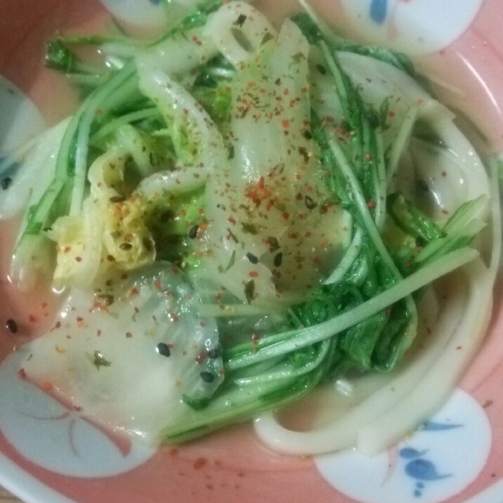 白菜と水菜の煮込みうどん